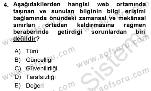 Web Okuryazarlığı Dersi Ara Sınavı Deneme Sınav Soruları 4. Soru