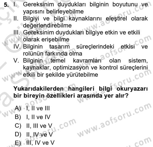 Web Okuryazarlığı Dersi Ara Sınavı Deneme Sınav Soruları 5. Soru