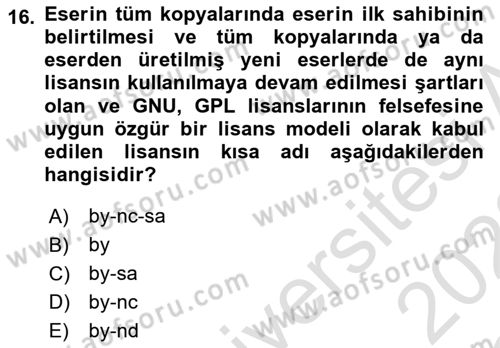 Web Okuryazarlığı Dersi 2021 - 2022 Yılı Yaz Okulu Sınav Soruları 16. Soru