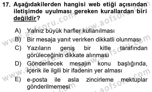 Web Okuryazarlığı Dersi 2021 - 2022 Yılı Yaz Okulu Sınav Soruları 17. Soru