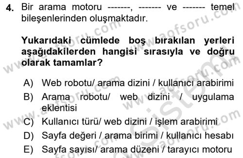 Web Okuryazarlığı Dersi 2021 - 2022 Yılı Yaz Okulu Sınav Soruları 4. Soru