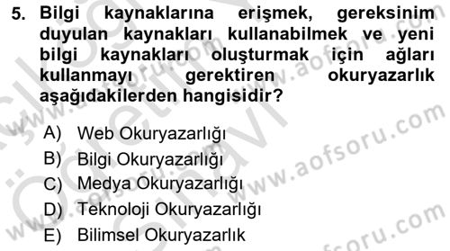 Web Okuryazarlığı Dersi 2021 - 2022 Yılı Yaz Okulu Sınav Soruları 5. Soru
