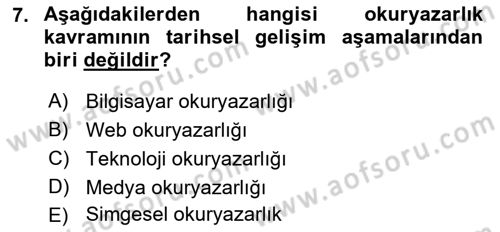 Web Okuryazarlığı Dersi 2021 - 2022 Yılı Yaz Okulu Sınav Soruları 7. Soru