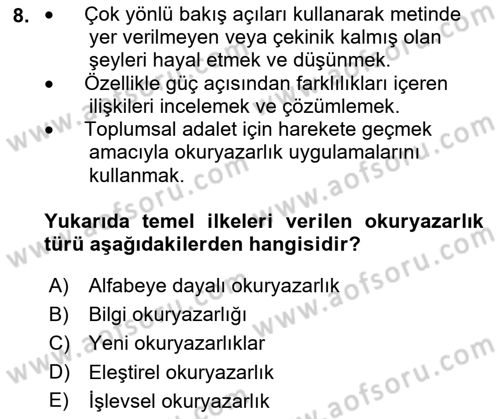 Web Okuryazarlığı Dersi 2021 - 2022 Yılı Yaz Okulu Sınav Soruları 8. Soru