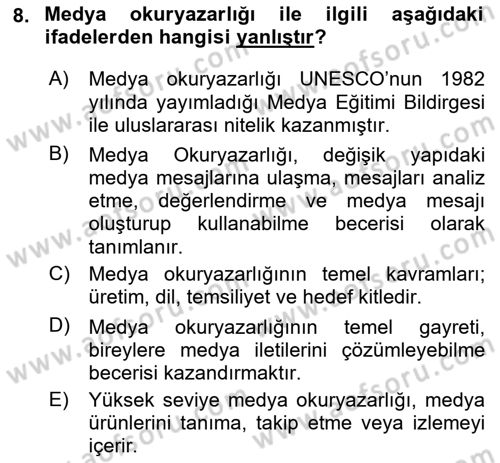 Web Okuryazarlığı Dersi 2023 - 2024 Yılı (Vize) Ara Sınavı 8. Soru