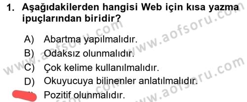 Web Okuryazarlığı Dersi 2023 - 2024 Yılı Yaz Okulu Sınav Soruları 1. Soru