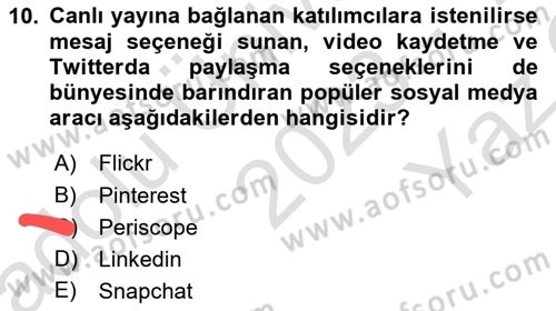 Web Okuryazarlığı Dersi 2023 - 2024 Yılı Yaz Okulu Sınav Soruları 10. Soru