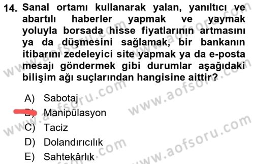 Web Okuryazarlığı Dersi 2023 - 2024 Yılı Yaz Okulu Sınav Soruları 14. Soru