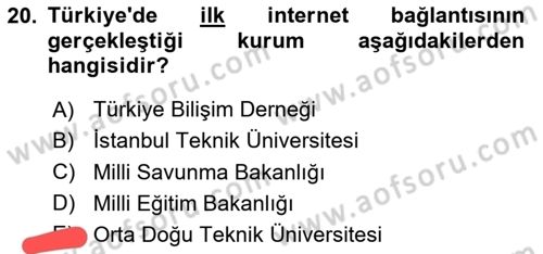Web Okuryazarlığı Dersi 2023 - 2024 Yılı Yaz Okulu Sınav Soruları 20. Soru
