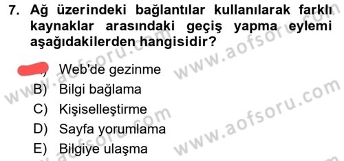 Web Okuryazarlığı Dersi 2023 - 2024 Yılı Yaz Okulu Sınav Soruları 7. Soru