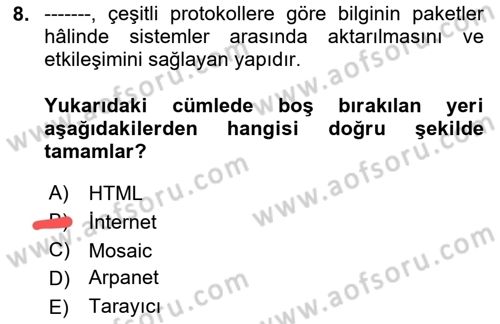 Web Okuryazarlığı Dersi 2023 - 2024 Yılı Yaz Okulu Sınav Soruları 8. Soru