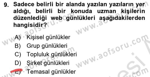 Web Okuryazarlığı Dersi 2023 - 2024 Yılı Yaz Okulu Sınav Soruları 9. Soru