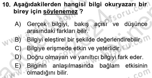 Web Okuryazarlığı Dersi 2024 - 2025 Yılı (Final) Dönem Sonu Sınav Soruları 10. Soru
