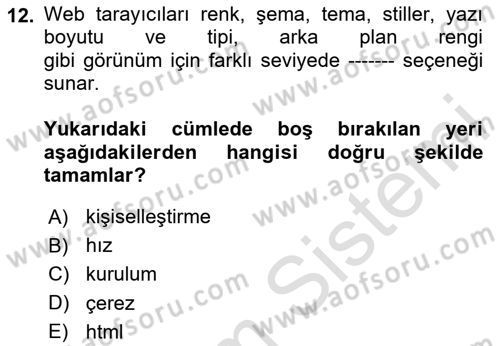 Web Okuryazarlığı Dersi 2024 - 2025 Yılı (Final) Dönem Sonu Sınav Soruları 12. Soru
