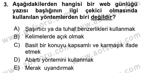 Web Okuryazarlığı Dersi 2024 - 2025 Yılı (Final) Dönem Sonu Sınav Soruları 3. Soru