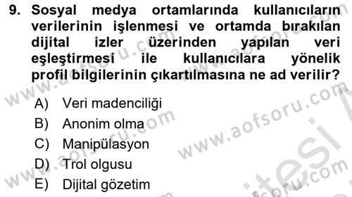 Web Okuryazarlığı Dersi 2024 - 2025 Yılı (Final) Dönem Sonu Sınav Soruları 9. Soru