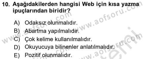 Web Okuryazarlığı Dersi 2024 - 2025 Yılı Yaz Okulu Sınav Soruları 10. Soru
