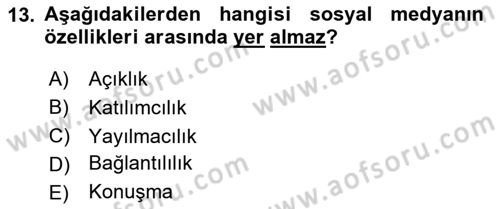 Web Okuryazarlığı Dersi 2024 - 2025 Yılı Yaz Okulu Sınav Soruları 13. Soru