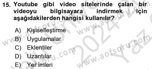 Web Okuryazarlığı Dersi 2024 - 2025 Yılı Yaz Okulu Sınav Soruları 15. Soru