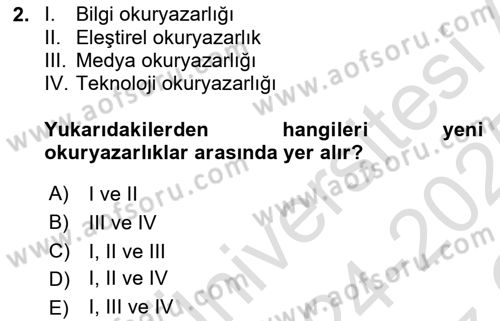 Web Okuryazarlığı Dersi 2024 - 2025 Yılı Yaz Okulu Sınav Soruları 2. Soru