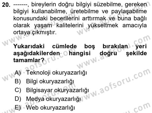 Web Okuryazarlığı Dersi 2024 - 2025 Yılı Yaz Okulu Sınav Soruları 20. Soru