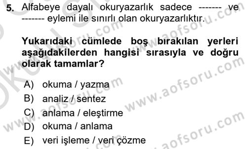 Web Okuryazarlığı Dersi 2024 - 2025 Yılı Yaz Okulu Sınav Soruları 5. Soru