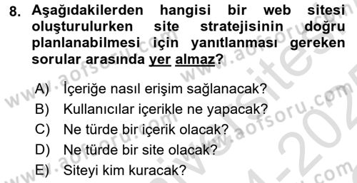 Web Okuryazarlığı Dersi 2024 - 2025 Yılı Yaz Okulu Sınav Soruları 8. Soru