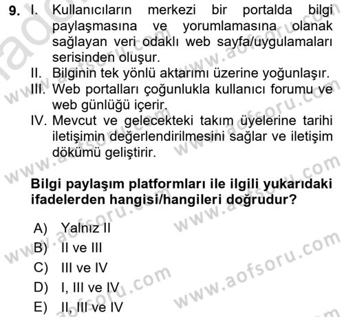 Web Okuryazarlığı Dersi 2024 - 2025 Yılı Yaz Okulu Sınav Soruları 9. Soru