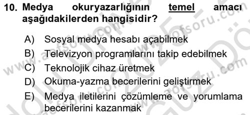 Web Okuryazarlığı Dersi 2025 - 2026 Yılı (Vize) Ara Sınav Soruları 10. Soru