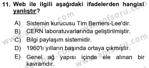 Web Okuryazarlığı Dersi 2025 - 2026 Yılı (Vize) Ara Sınav Soruları 11. Soru