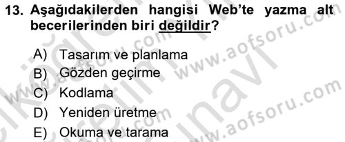Web Okuryazarlığı Dersi 2025 - 2026 Yılı (Vize) Ara Sınav Soruları 13. Soru