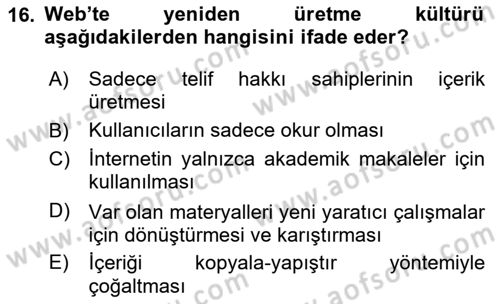 Web Okuryazarlığı Dersi 2025 - 2026 Yılı (Vize) Ara Sınav Soruları 16. Soru