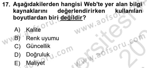 Web Okuryazarlığı Dersi 2025 - 2026 Yılı (Vize) Ara Sınav Soruları 17. Soru