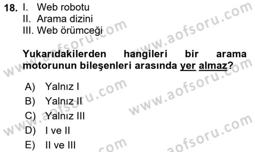 Web Okuryazarlığı Dersi 2025 - 2026 Yılı (Vize) Ara Sınav Soruları 18. Soru
