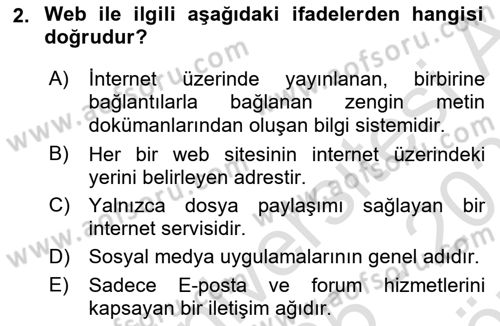 Web Okuryazarlığı Dersi 2025 - 2026 Yılı (Vize) Ara Sınav Soruları 2. Soru