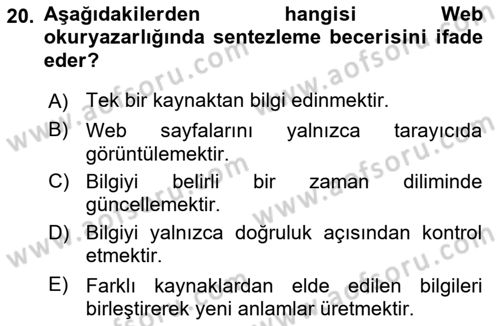Web Okuryazarlığı Dersi 2025 - 2026 Yılı (Vize) Ara Sınav Soruları 20. Soru