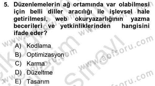 Web Okuryazarlığı Dersi 2025 - 2026 Yılı (Vize) Ara Sınav Soruları 5. Soru