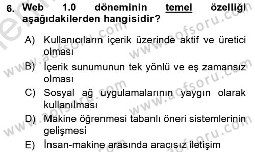 Web Okuryazarlığı Dersi 2025 - 2026 Yılı (Vize) Ara Sınav Soruları 6. Soru