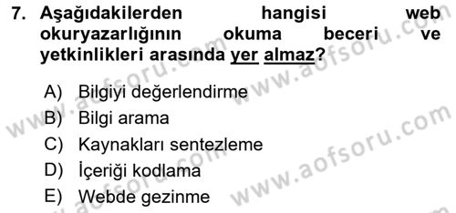 Web Okuryazarlığı Dersi 2025 - 2026 Yılı (Vize) Ara Sınav Soruları 7. Soru