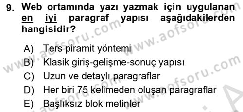 Web Okuryazarlığı Dersi 2025 - 2026 Yılı (Vize) Ara Sınav Soruları 9. Soru