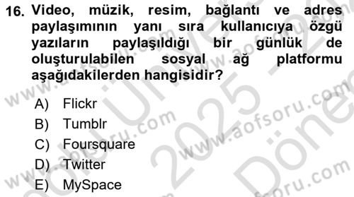 Web Okuryazarlığı Dersi 2025 - 2026 Yılı (Final) Dönem Sonu Sınav Soruları 16. Soru