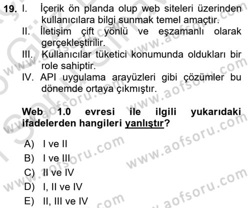 Web Okuryazarlığı Dersi 2025 - 2026 Yılı (Final) Dönem Sonu Sınav Soruları 19. Soru