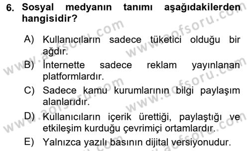 Web Okuryazarlığı Dersi 2025 - 2026 Yılı (Final) Dönem Sonu Sınav Soruları 6. Soru