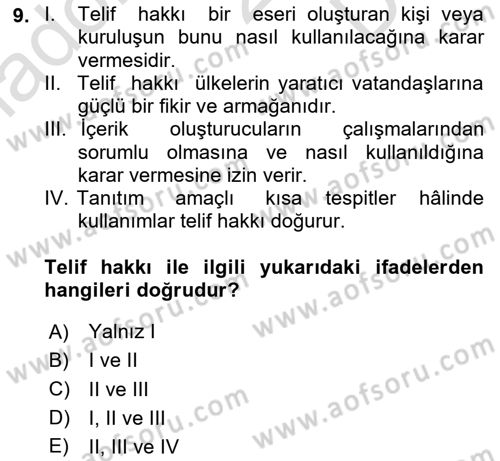 Web Okuryazarlığı Dersi 2025 - 2026 Yılı (Final) Dönem Sonu Sınav Soruları 9. Soru