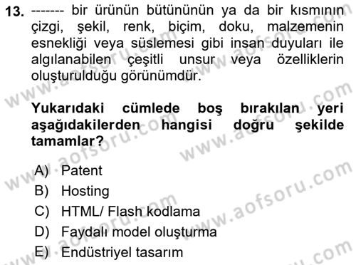 Web’de Telif Hakları ve Etik Dersi 2017 - 2018 Yılı 3 Ders Sınav Soruları 13. Soru