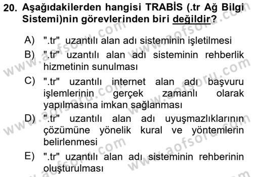 Web’de Telif Hakları ve Etik Dersi 2017 - 2018 Yılı 3 Ders Sınav Soruları 20. Soru