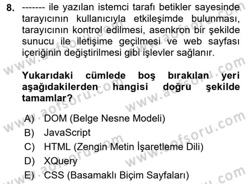 Web’de Telif Hakları ve Etik Dersi 2017 - 2018 Yılı 3 Ders Sınav Soruları 8. Soru
