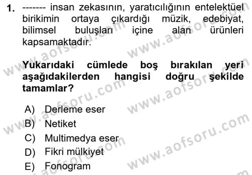 Web’de Telif Hakları ve Etik Dersi 2017 - 2018 Yılı (Vize) Ara Sınav Soruları 1. Soru