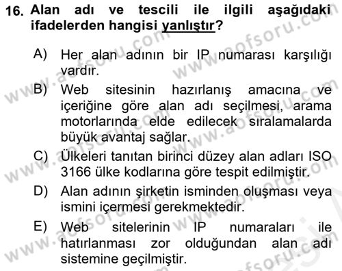 Web’de Telif Hakları ve Etik Dersi 2017 - 2018 Yılı (Vize) Ara Sınav Soruları 16. Soru