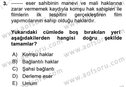 Web’de Telif Hakları ve Etik Dersi 2017 - 2018 Yılı (Vize) Ara Sınav Soruları 3. Soru